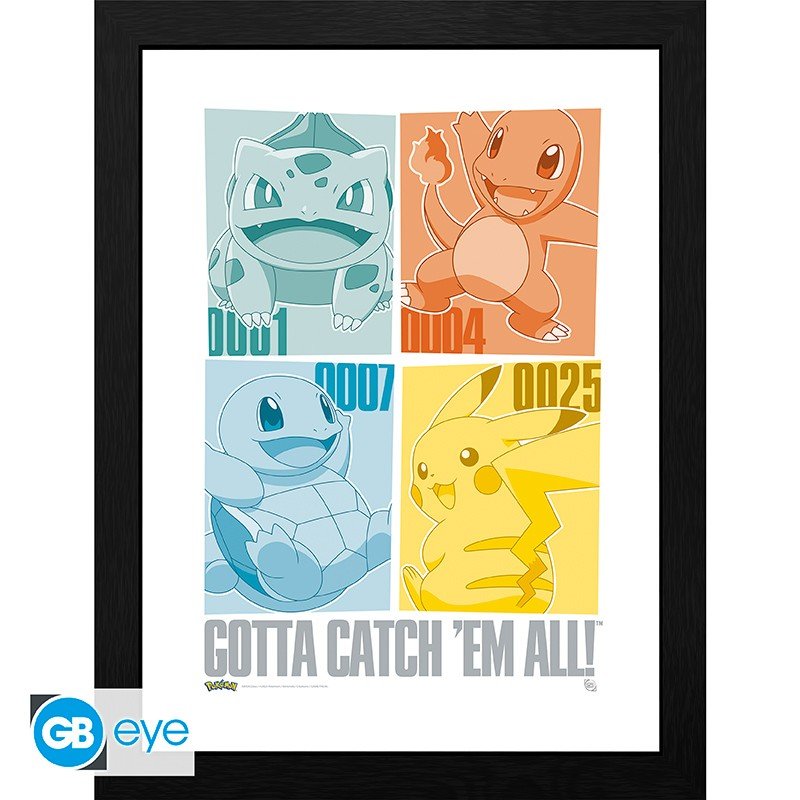 Pokemon Innrammet Bilde 30 x 40 cm Kanto Starters - Supernerds